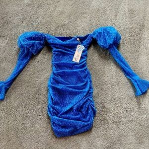 Brand New Blue dot long sleeve tight dress
